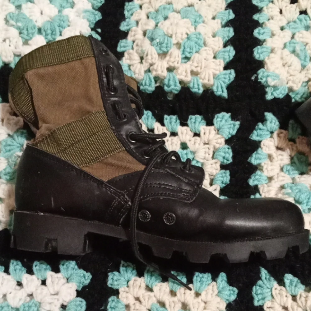 Mens Sz 6R Military Black Olive Combat Boots Camo Jungle Lace Up Womens Sz 9 Tac